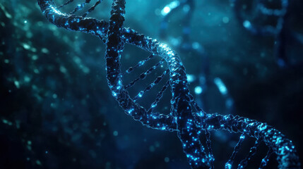 Wall Mural - a mesmerizing dark blue dna double helix glows brightly, showcasing the intricate design of genetic 