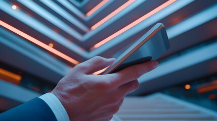Wall Mural - businessman using tablet in modern building interior