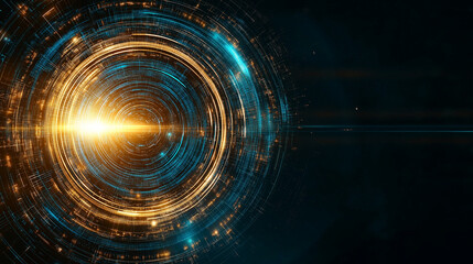 Canvas Print - energetic digital core: a vibrant display of circular, interconnected circuits glows with energy, su