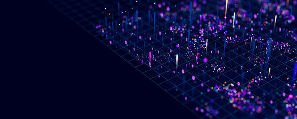 Wall Mural - macro of quantum computing technology. digital patterns of big data. microworld of llm ai learning p