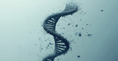 Wall Mural - a detailed representation of a dna double helix formed by small particles, set against a soft light 