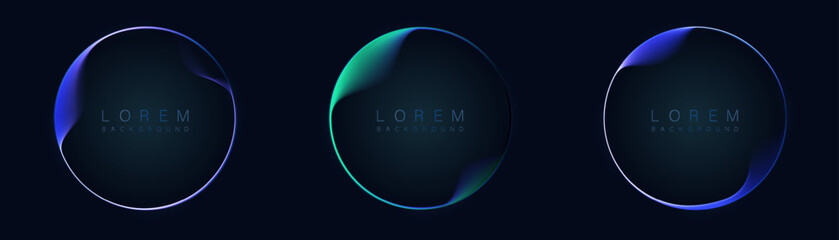 Poster - Abstract neon circles with smooth light transition effects on a dark background. Futuristic design. Vector graphics.