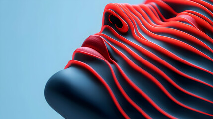 Wall Mural - digital profile of a human face with data connections: red lines on blue background