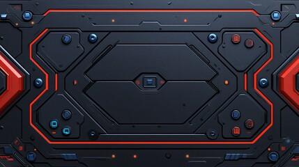 Poster - futuristic sci fi tech panel dark grey metal with red blue accents abstract background