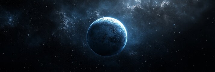 Wall Mural - cosmic serenity a dark planet s lonesome journey through the starlit depths of space