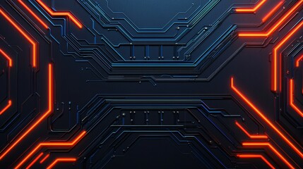 Wall Mural - abstract technology background glowing orange and blue circuit board design