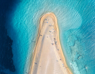 Wall Mural - aerial view of blue sea and amazing zlatni rat, brac island, croatia in summer. top drone view of ad