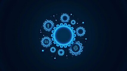 Wall Mural - Gears Connecting With Ideas, Data, AI
