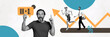 © deagreez - Creative design composite trend artwork collage of hiring recruitment aged man hold speech cloud team lady guy hold laptop walk arrow