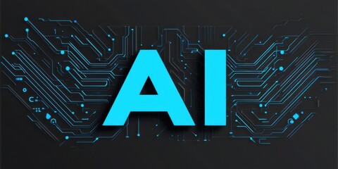 Wall Mural - digital ai logo with blue circuit design on black background