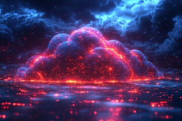 Wall Mural - glowing digital cloud at night