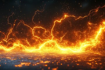 Wall Mural - fiery lightning striking the earth