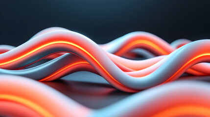Wall Mural - abstract waves of glowing orange and white lines on dark background