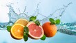 © Jeri - fresh citrus fruits splashing in water with mint leaves
