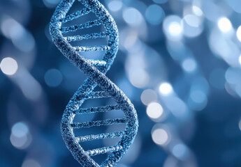 Wall Mural - a detailed view of a double-helix dna structure is showcased with striking blue illumination, highli