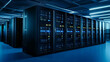 © sornram - A modern data center featuring rows of servers with vibrant blue lighting, emphasizing advanced technology and connectivity.