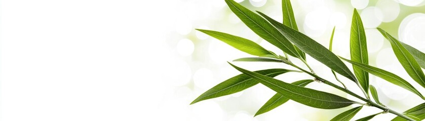 Wall Mural - Green leaves, bright background, nature, spa
