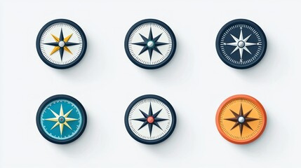 Wall Mural - a clean and simple vector illustration of compass icons, each with a unique directional arrow.