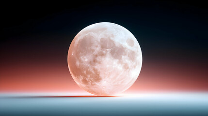 Wall Mural - close-up of a rising full moon with red and blue gradient background