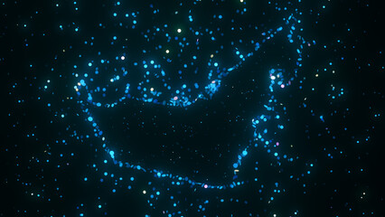Wall Mural - futuristic digital visualization of united arab emirates map composed of glowing blue particles. the