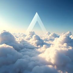 Poster - Surreal Triangle Shape Floating Amidst Soft White Clouds in a Beautiful Sky with Light Blue Hues and Dreamy Atmosphere for Artful Inspiration