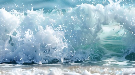 Wall Mural - a close up of ocean waves rolling up with wind making a magical scene