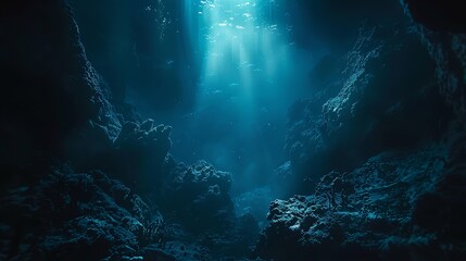Wall Mural - underwater scene of deep see with darkness and sea landscapes