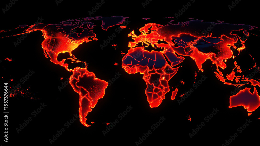 Wildfires burning across a map of Earth, illustrating global hotspots ...