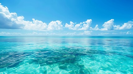 Wall Mural - a calm sea with blue waters and white clouds