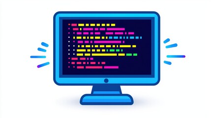 Wall Mural - a vibrant illustration of a computer screen displaying colorful code, symbolizing programming and te