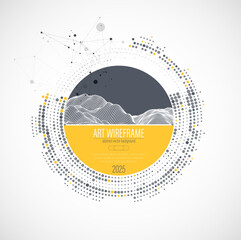 Poster - Abstract wireframe background. Modern science or technology art elements. Surface illustration inside circles