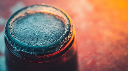 Wall Mural - An artistic close-up of a jar lid reveals textures and colors. The interplay of light and shadow brings the scene to life. Explore the beauty of everyday objects. Generative AI