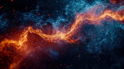 fiery, icy nebula swirls cosmic dust, abstract background