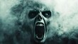 © sablengjago - A lone ghostly face screams in terror with eyes wide open and mouth agape surrounded by eerie fog, , foggy scenes