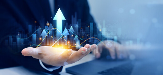 Leinwandbilder - Financial marketing graph and profit stock market chart.Business development to success with growth graph chart.Increase chart arrow graph corporate business future growth.