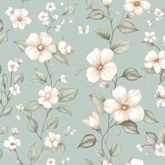 Poster - Delicate spring flowers and tiny butterflies on a seamless vintage pattern in soft pastel tones Generative AI