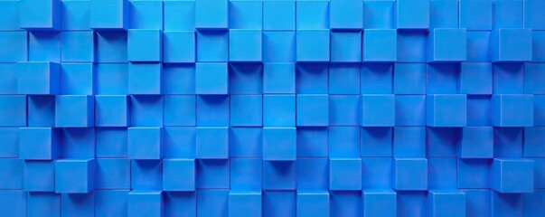 collection of blue 3d blocks forming a modern wall background with copy-space, texture, technology