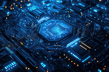 Wall Mural - a futuristic blue abstract technology background featuring digital elements and innovative designs.