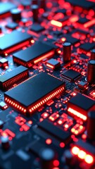 Poster - Abstract Close-Up of Futuristic Circuit Board with Glowing Red Elements and Intricate Details Highlighting Technology and Innovation