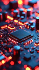 Poster - Abstract Close-Up of Futuristic Circuit Board with Glowing Red Elements and Intricate Details Highlighting Technology and Innovation
