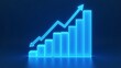 © UMMI - A vibrant blue neon graph showcases a dramatic upward trend after an initial dip, symbolizing resilience and growth in a futuristic digital landscape.