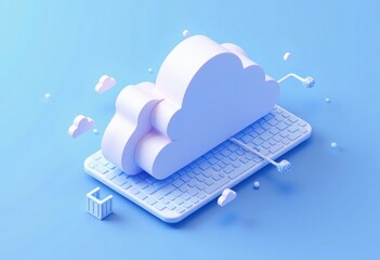 Fototapete - Cloud Computing on Keyboard