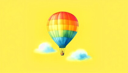 Wall Mural - colorful hot air balloon soaring against a vibrant yellow background, evoking a sense of adventure a