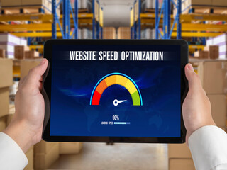 Wall Mural - computer software evaluating website loading speed. concept of improving website loading speed snugl