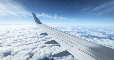 Wall Mural - view of the sky from an airplane, blue sky with white clouds, beautiful background.