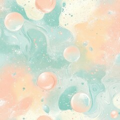 Poster - Seamless bubble pattern with soft transparent air bubbles over a dreamy pastel gradient background in an underwater aesthetic Generative AI