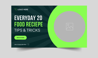 Wall Mural - Recipe tips and tricks customizable youtube thumbnail banner template design, vector eps 10 file format