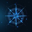 ©  Aesthetic Design - Futuristic navigation concept low poly compass rose illustration with points and lines on dark blue background