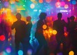 © Rahmat - Silhouetted partygoers dancing in a vibrant nightclub