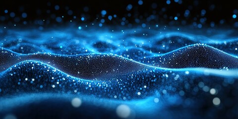Wall Mural - abstract ocean waves illuminated by blue light creating a mesmerizing digital landscape